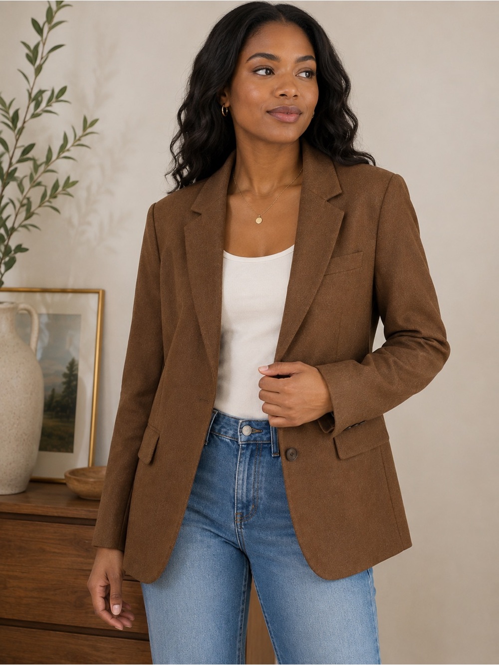 Nordstrom Signature Brown Virgin Wool Blend Single Button Blazer Size L